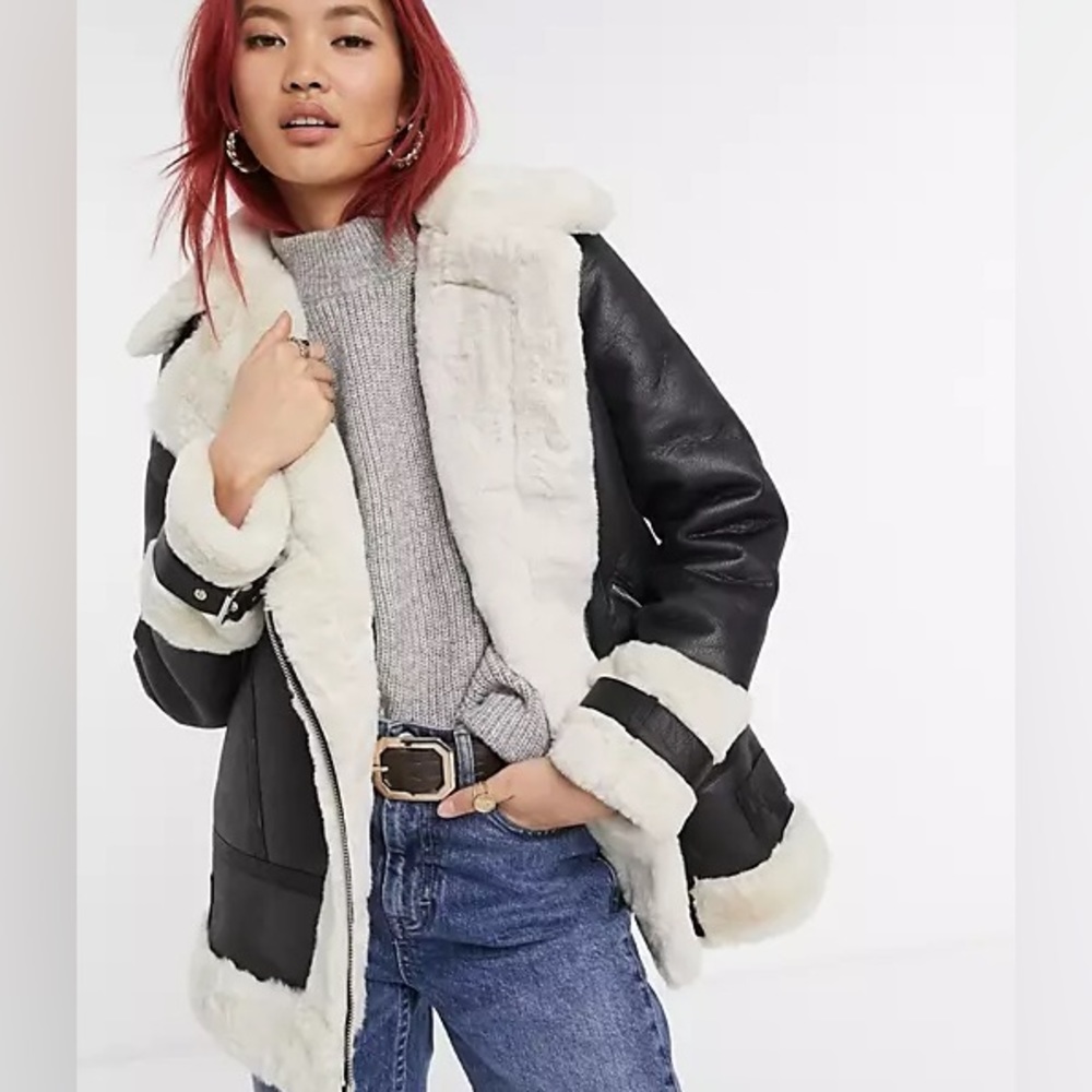 River Island Faux Shearling Aviator Jacket